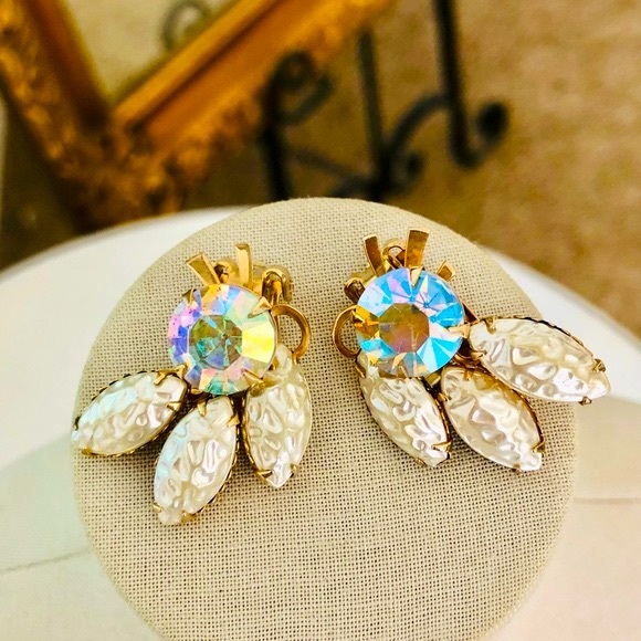 Vintage Rhinestone Lava Demi Parure Brooch & Earrings - Picture 9 of 11